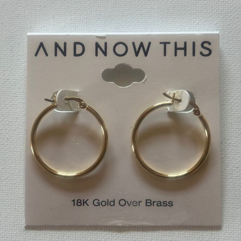 And Now This Women’s 18k Gold Over Brass Hoop Earrings Classic Gold Tone Jewelry